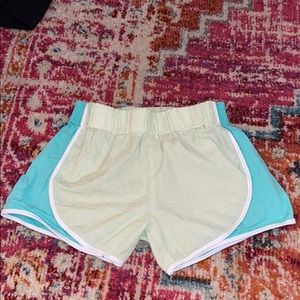 Teal and green seersucker athletic shorts